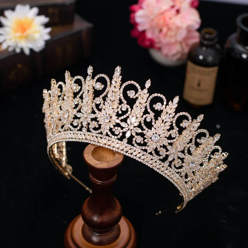 New Luxury Zircon Crown Platinum Plated/24k Gold Plated Bridal Tiara Wedding Hair Accessories