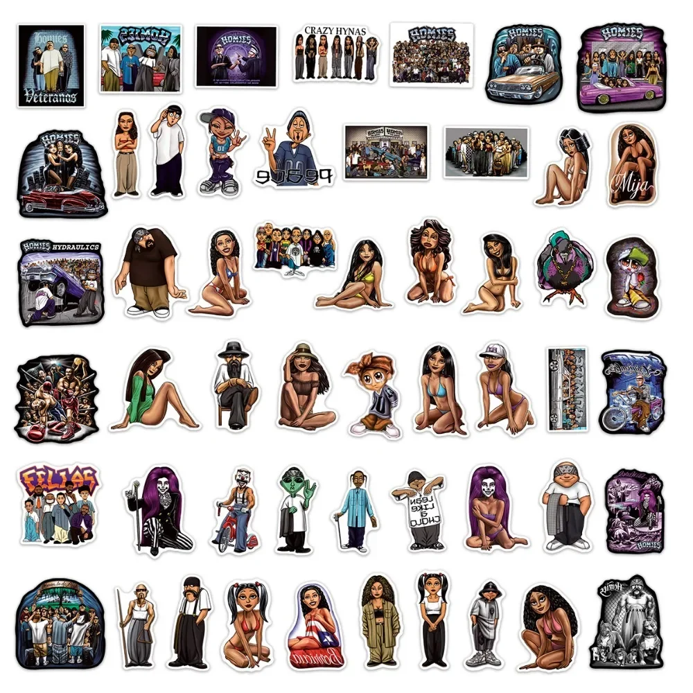 100PCS American Homies Graffiti Motorbike Helmet Stickers Waterproof Rear Trunk Sticker Motorcycle Body Scratch Cover Decals