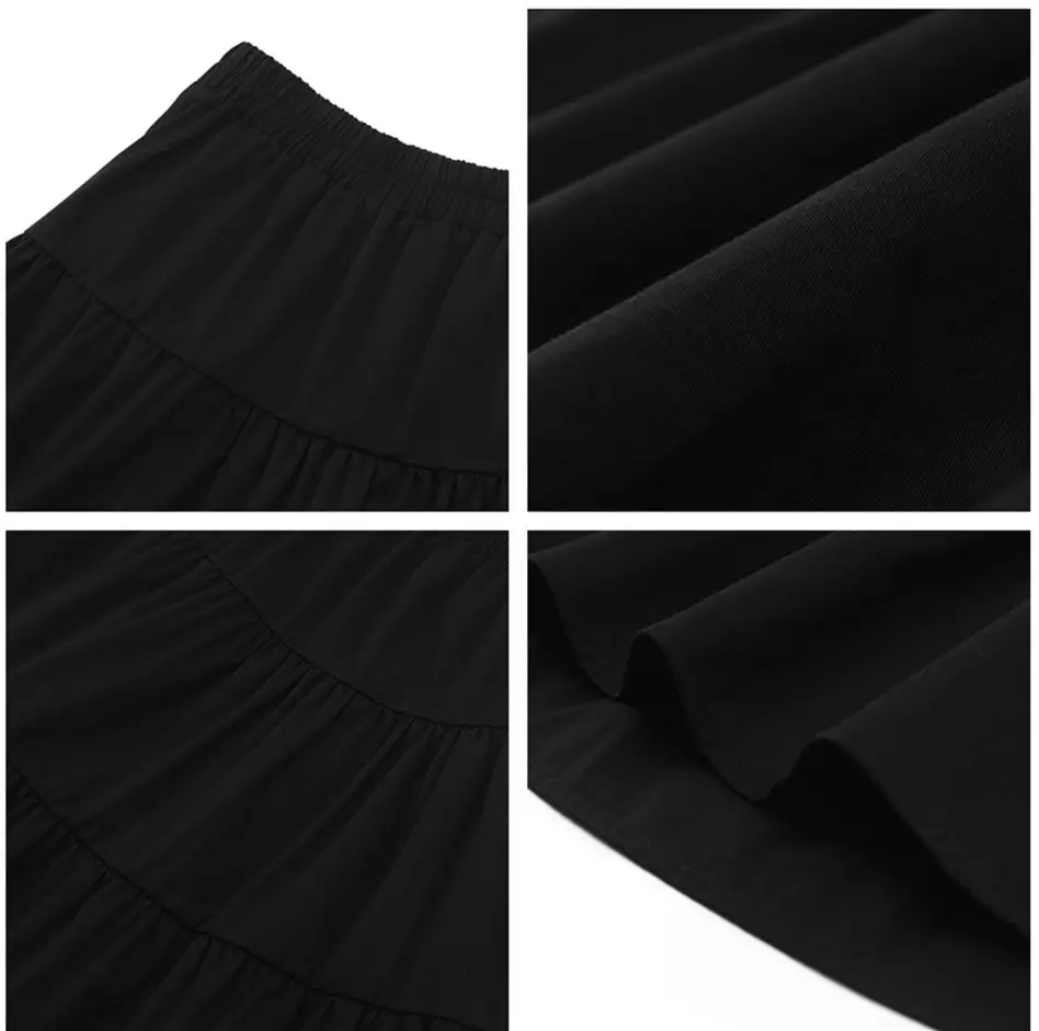 Clearance sale Big discount Fashion pure cotton breathable Elastic Waist Layered Solid Ruffle Hem Skirt