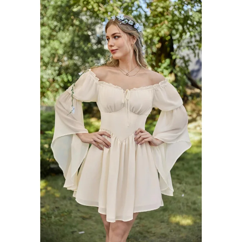 Women Renaissance Gothic Court Off Shoulder Dress Vintage Steampunk Medieval Victorian Cosplay Costume Halloween Carnival