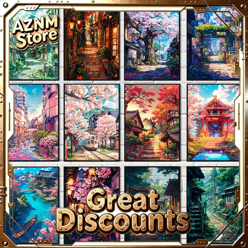 2026 Japanese Anime City Street Scenery Poster Buildings Landscape Canvas Paintings and Prints Picture for Living Room Home Dec