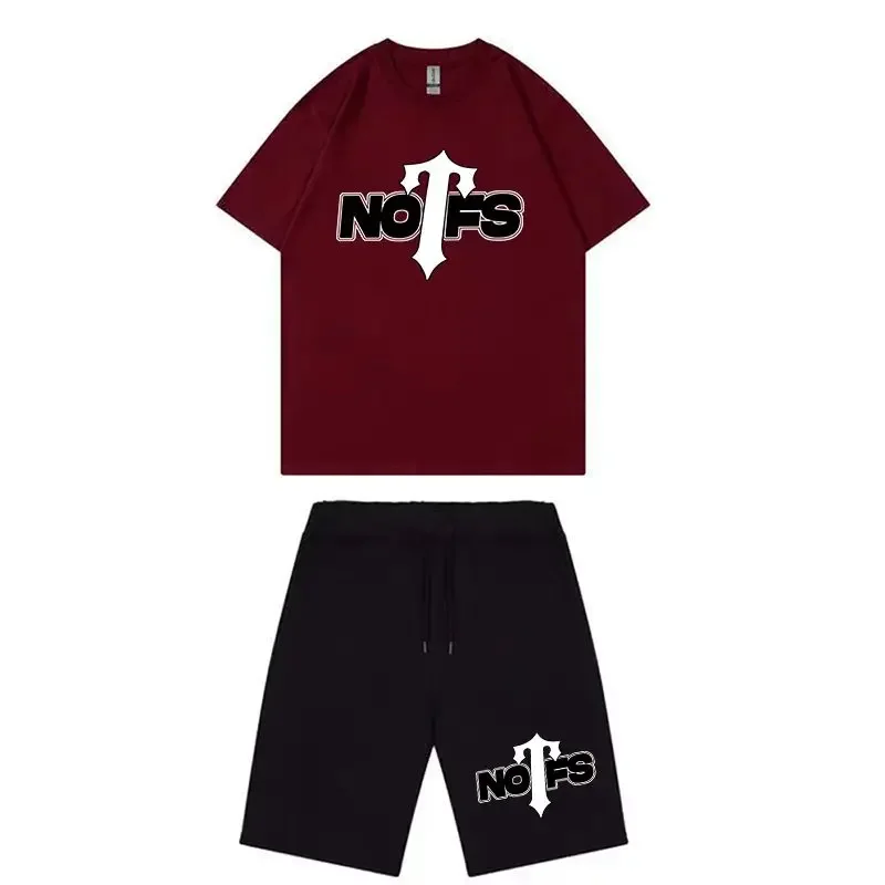 

Trend Pure Cotton Trendy Brand NOFS Letter Printing Summer American Y2K Men's Short-sleeved T-shirt Set Casual Sports