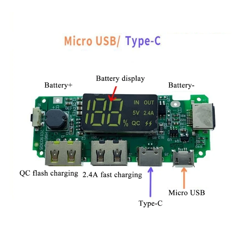 5V 2A /5V 2.4A  Dual USB/Type-C /Micro USB Mobile Power Bank 18650 lithium battery digital display Charging Module Charger Board