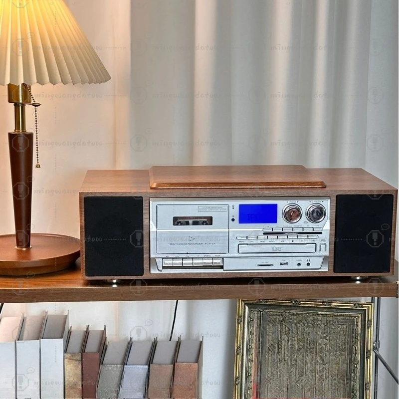 Vintage Gramophone Style Bluetooth Speaker, Multifunctional Audio Player with CD Cassette USB Flash Drive Support