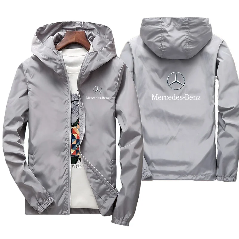 2025 new men's spring car logo style personality pattern hooded windproof jacket Fashion sports outdoor leisure riding clothes