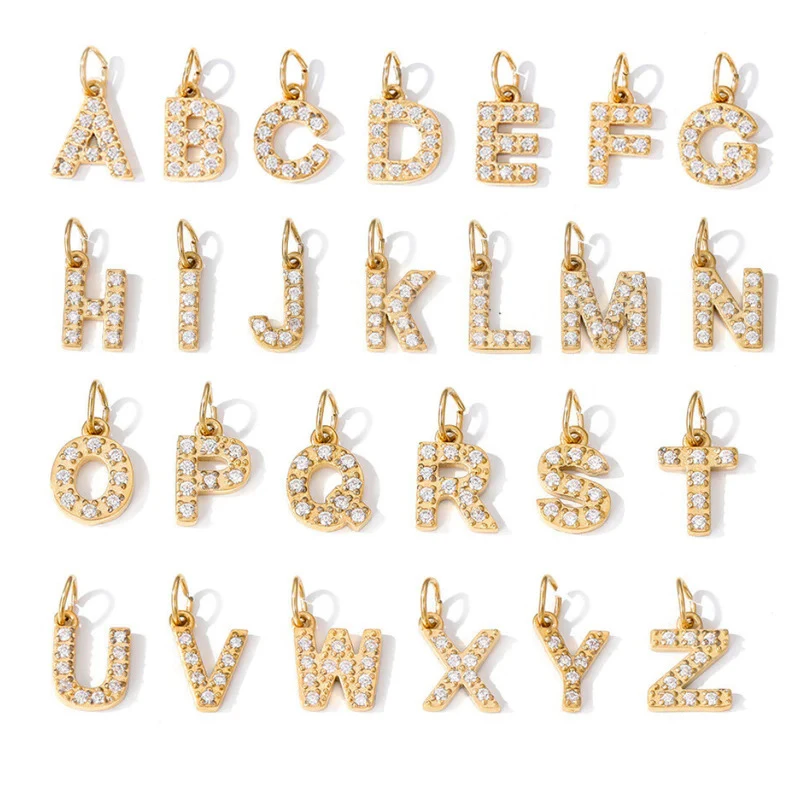 Waterproof Stainless Steel Cubic Zirconia Stone Paved Initial 26 English Letter A-Z Charms Collar Chain Necklace DIY Jewelry