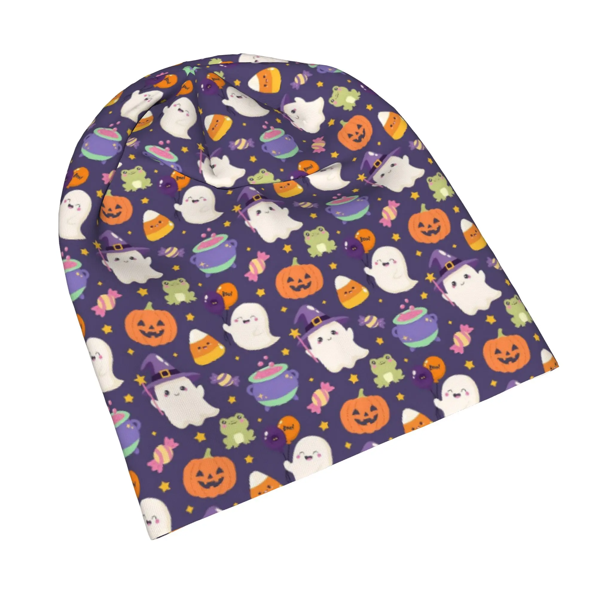 Halloween Ghost Pumpkin Spooky Trick Or Treat Witch Beanie Cap for Men Women Streetwear  Cooling Skull Cap Sweat Wicking
