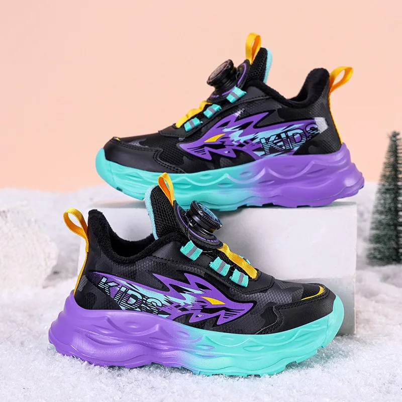 

Kids Sport Sneakers Boys Girls Fashion Running Shoes Black Purple Blue Gradient Design Breathable Anti Slip Lightweight Trainers