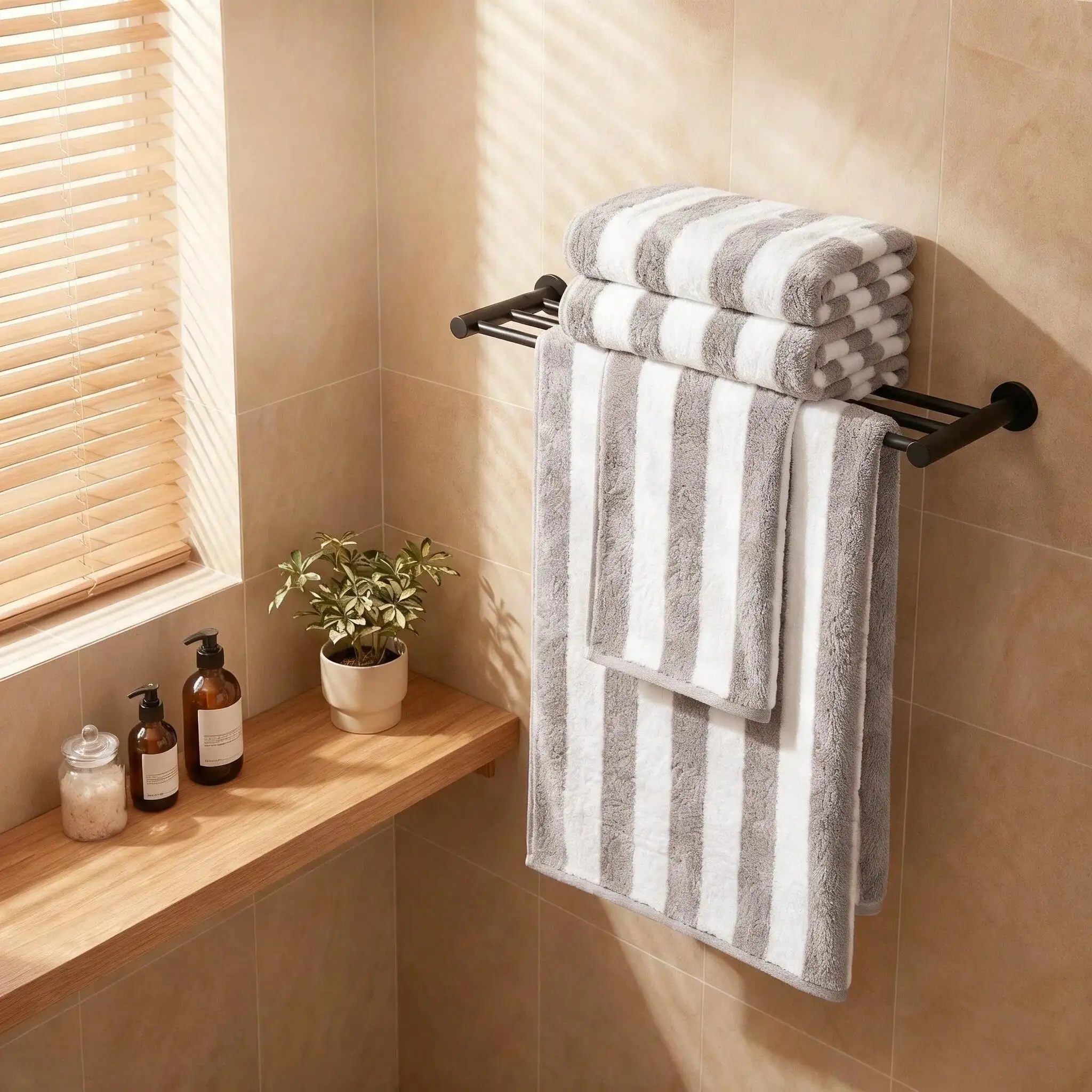 2/4 Pack Striped Soft Fluffy Bath Towel Multi Color Quick Dry Bath Towels For Gym Hotel Bathroom