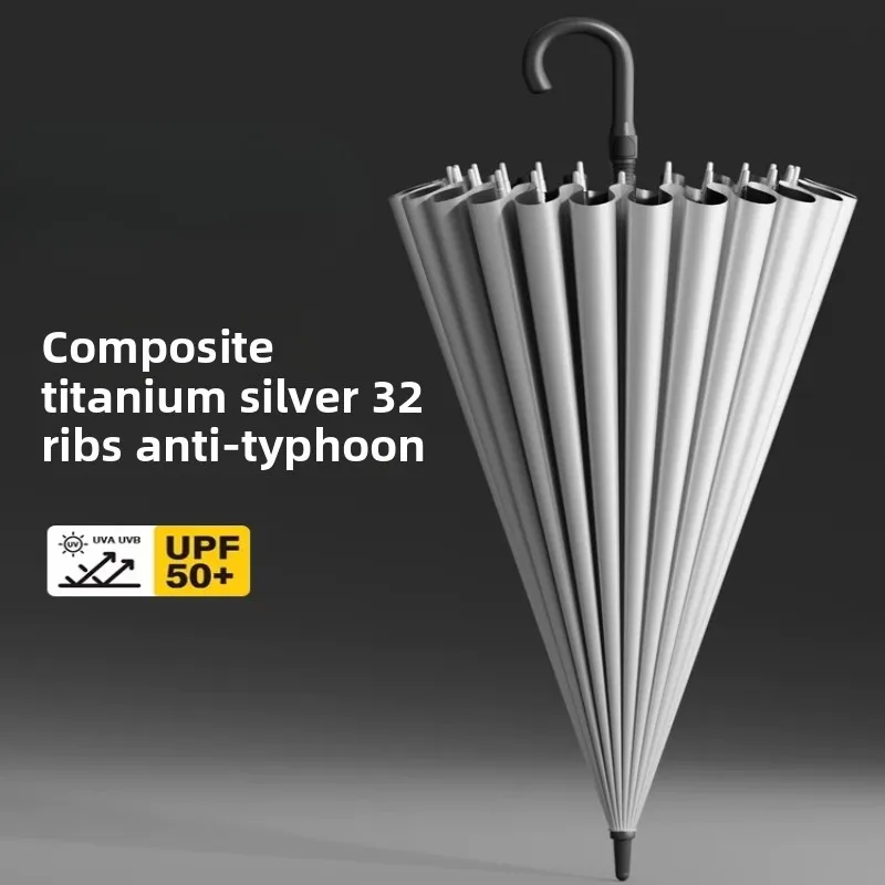 Large Reinforced Long Umbrellas Windproof Rain Sun Parasol with Thickened Canopy Sturdy Commute Umbrella Durable Travel Umbrella