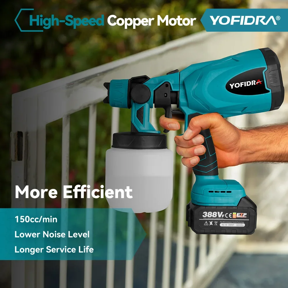 Yofidra 800ML Cordless Spray Gun High Power Electric Paint Sprayer Capacity Household Easy Paint Sprayer For Makita 18V Battery