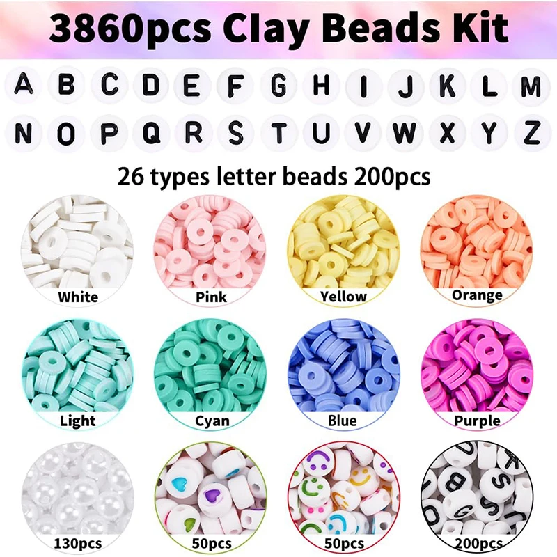 Clay Beads Bracelet Making Kit Flat Preppy Beads Acrylic letter beads Kit for Friendship Jewelry Making Teen Girls Crafts DIY