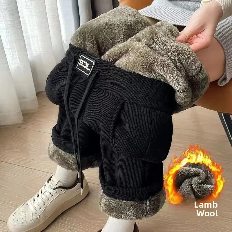 厚手フリースワイドレッグパンツ レディース 秋冬新作 東北風 INS カジュアル ルーズ ハイライズ ストレートレッグパンツ