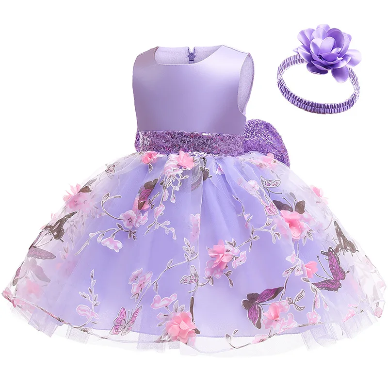 Flower Girl Princess Dress For Weddings Fashion Sequin Bowknot Girls Party Dresses 1st Birthday Baby Dress Child Evening Dress