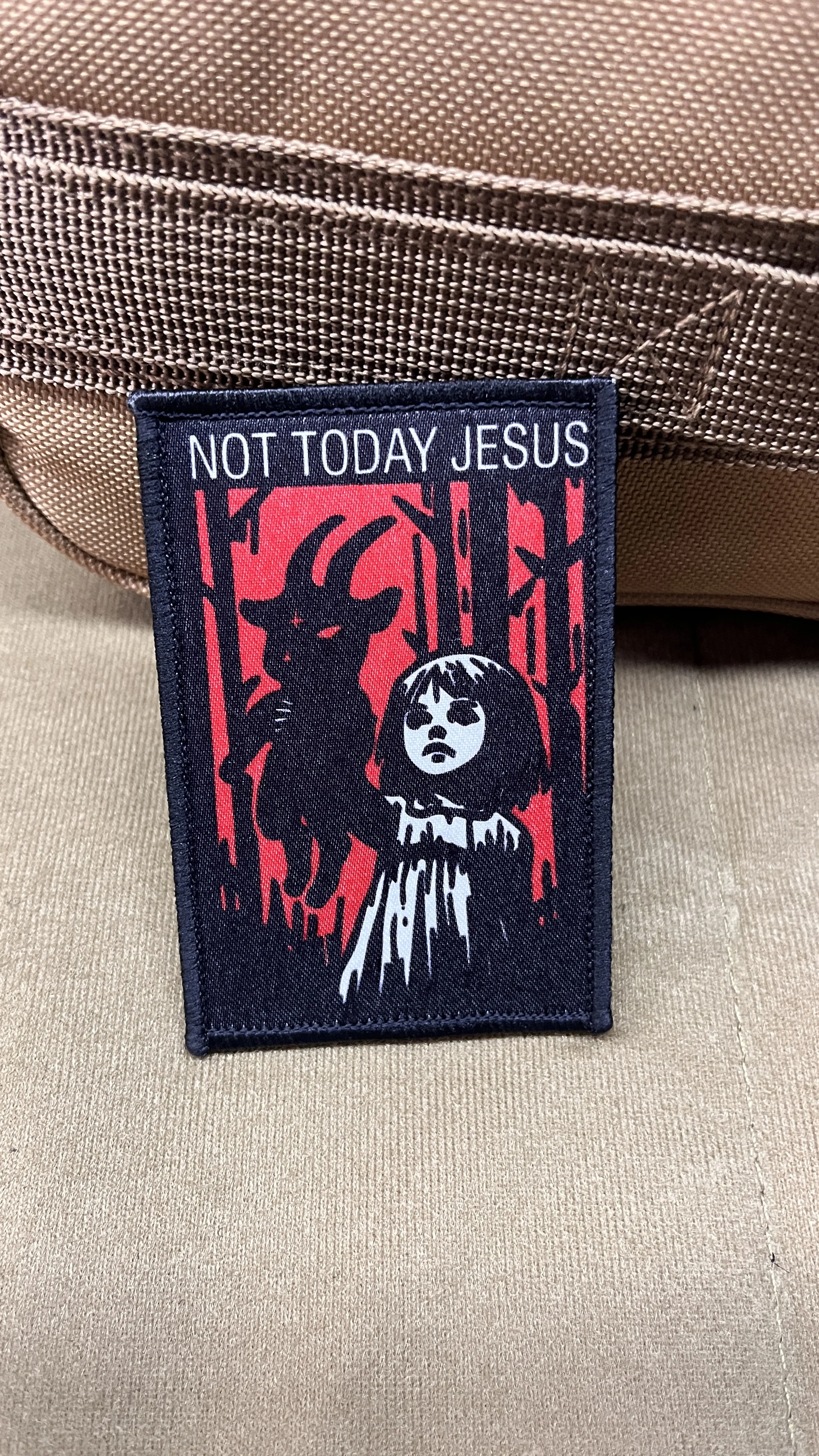 Not Today Jesus Patch Satanische Ziegen-Dämonen-Mädchen-Abzeichen Baphomet Moral-Patches mit Klettverschluss für Jacken und Rucksäcke – Detail 3