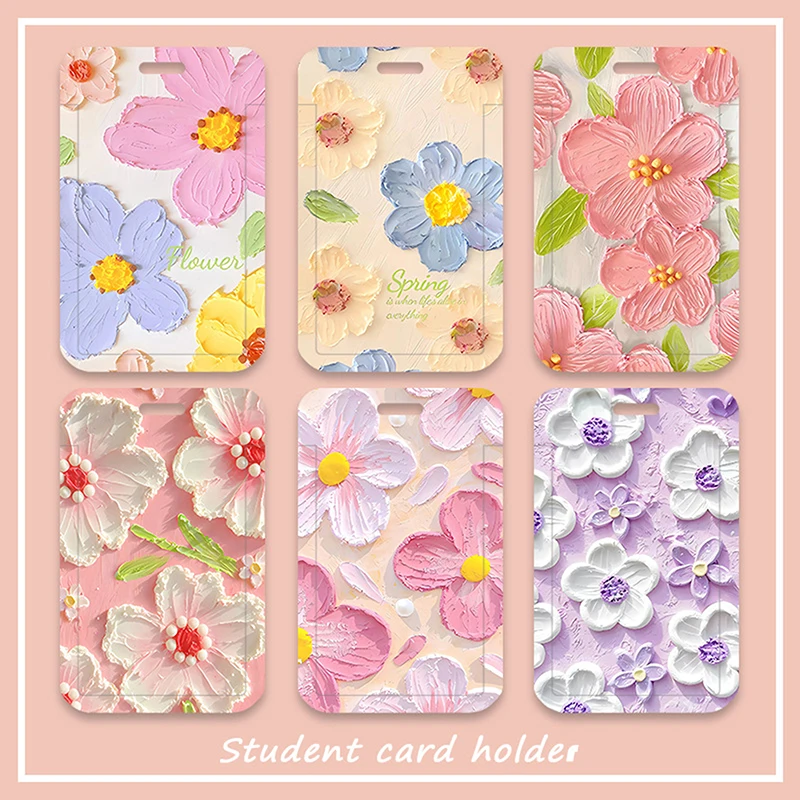 Portatarjetas de flores para pintura al óleo, soporte para sesión fotográfica, llavero para estudiantes, protectores para tarjetas de identificación, cubierta para tarjetas bancarias, papelería, bolsa para sesión fotográfica