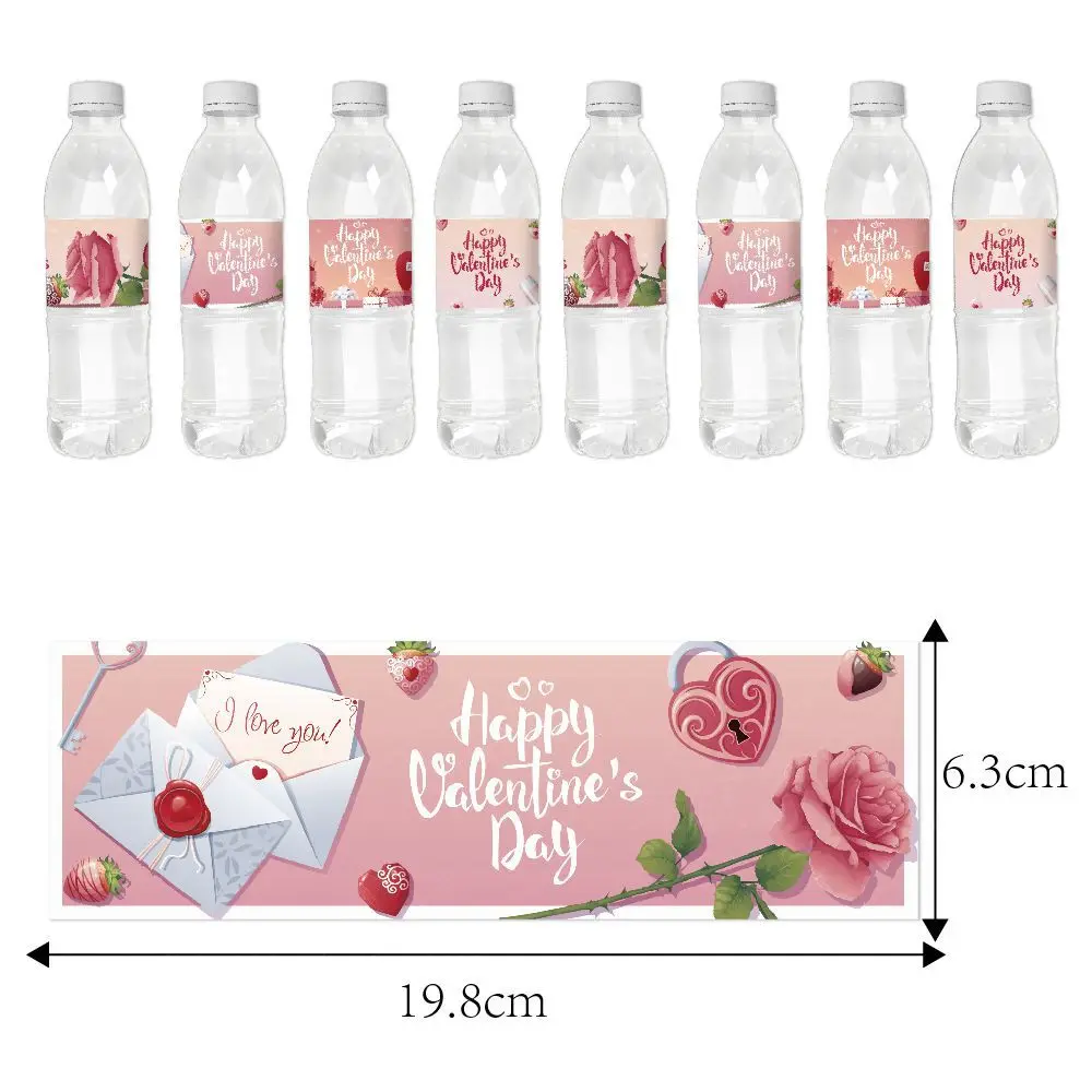 8/16/24pcs Valentine's Day Water Bottle Label Happy Valentine's Day Rose Flower Waterproof Water Bottle Sticker Valentine Decor