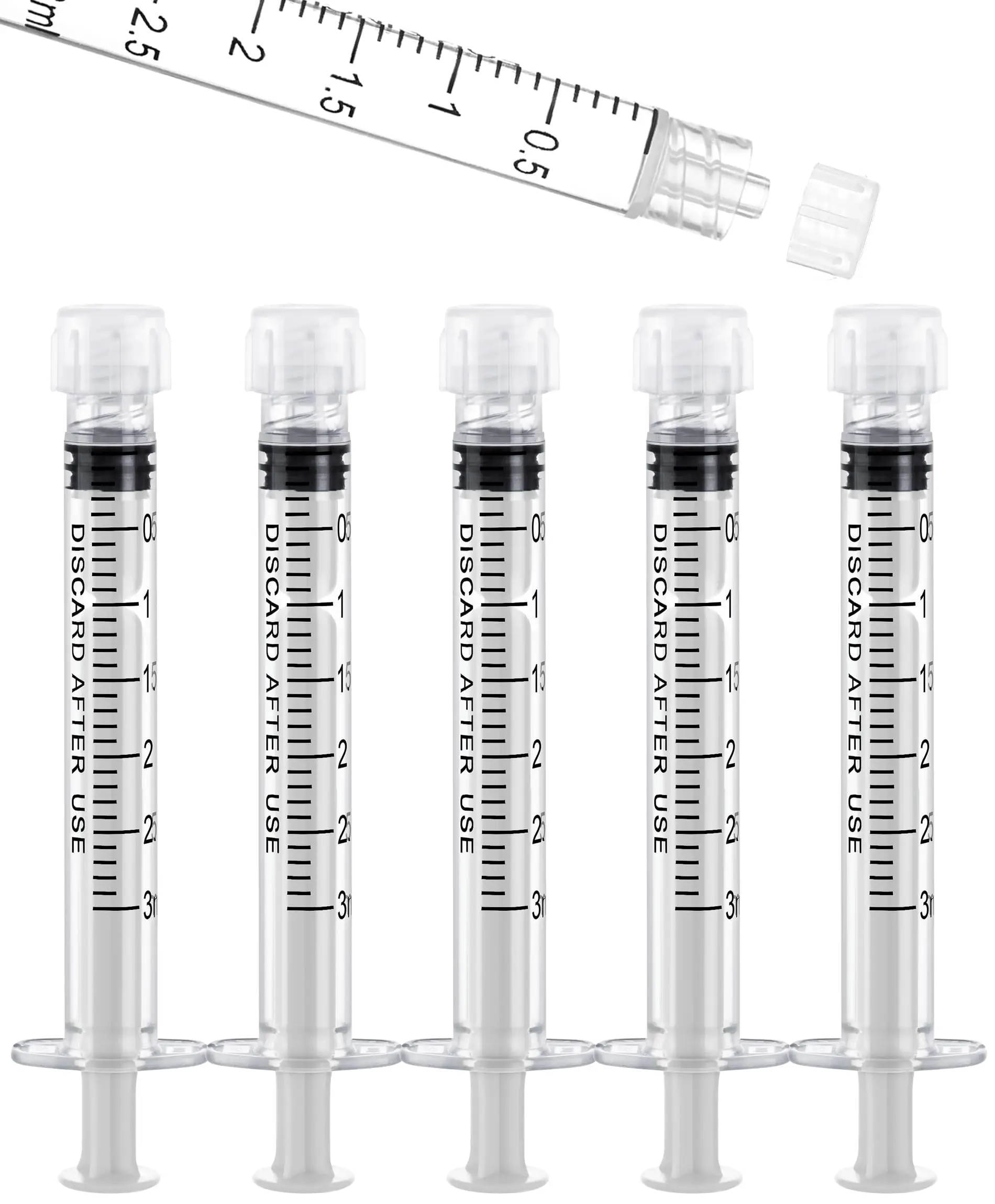 100Pack 3ml/cc Luer Lock Syringe without Needle, Plastic Syringe with Caps for Liquid, Sterile Individually Wrapped