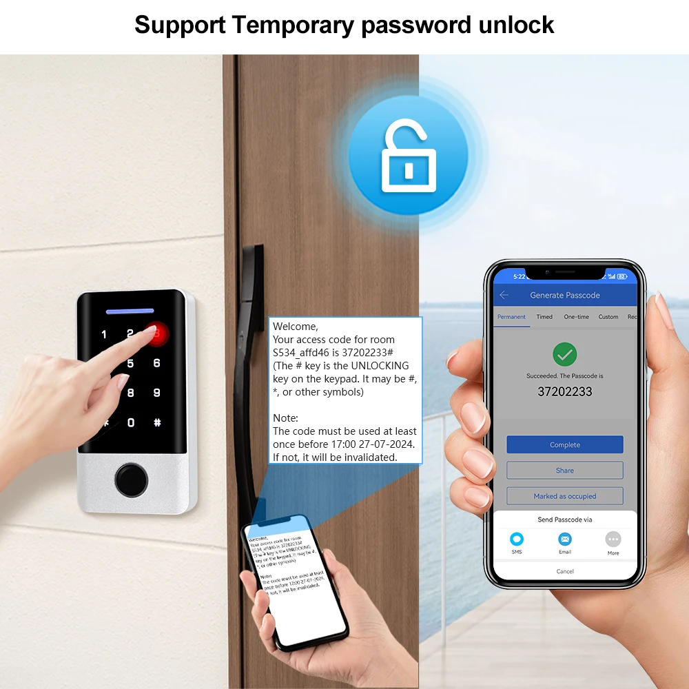 Bluetooth TTLock APP Fingerprint Access Controller RFID Access Control Keypad Touch Metal Password Door Opener System 13.56MHz