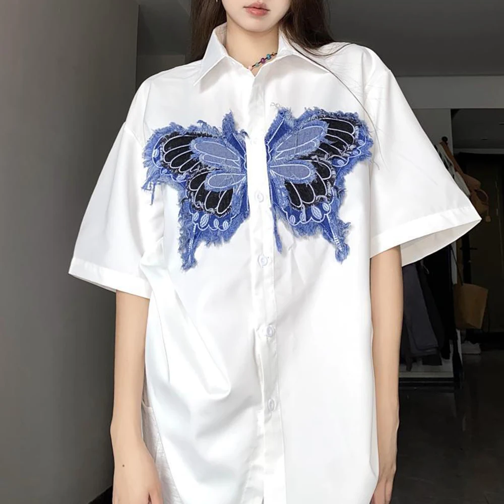 Pink  butterfly long sleeved shirt for women in spring and autumn design, loose and casual niche front shoulder top