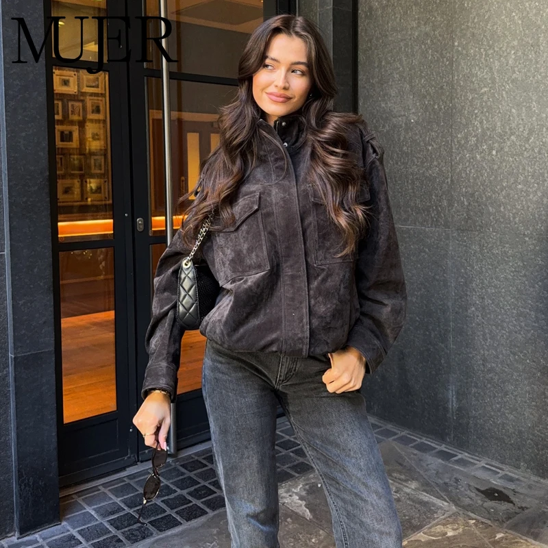 MUJER daim Bomber veste femme surdimensionné Demi-saison vestes pour femmes vêtements d'extérieur hiver pardessus femme Zip femmes vestes