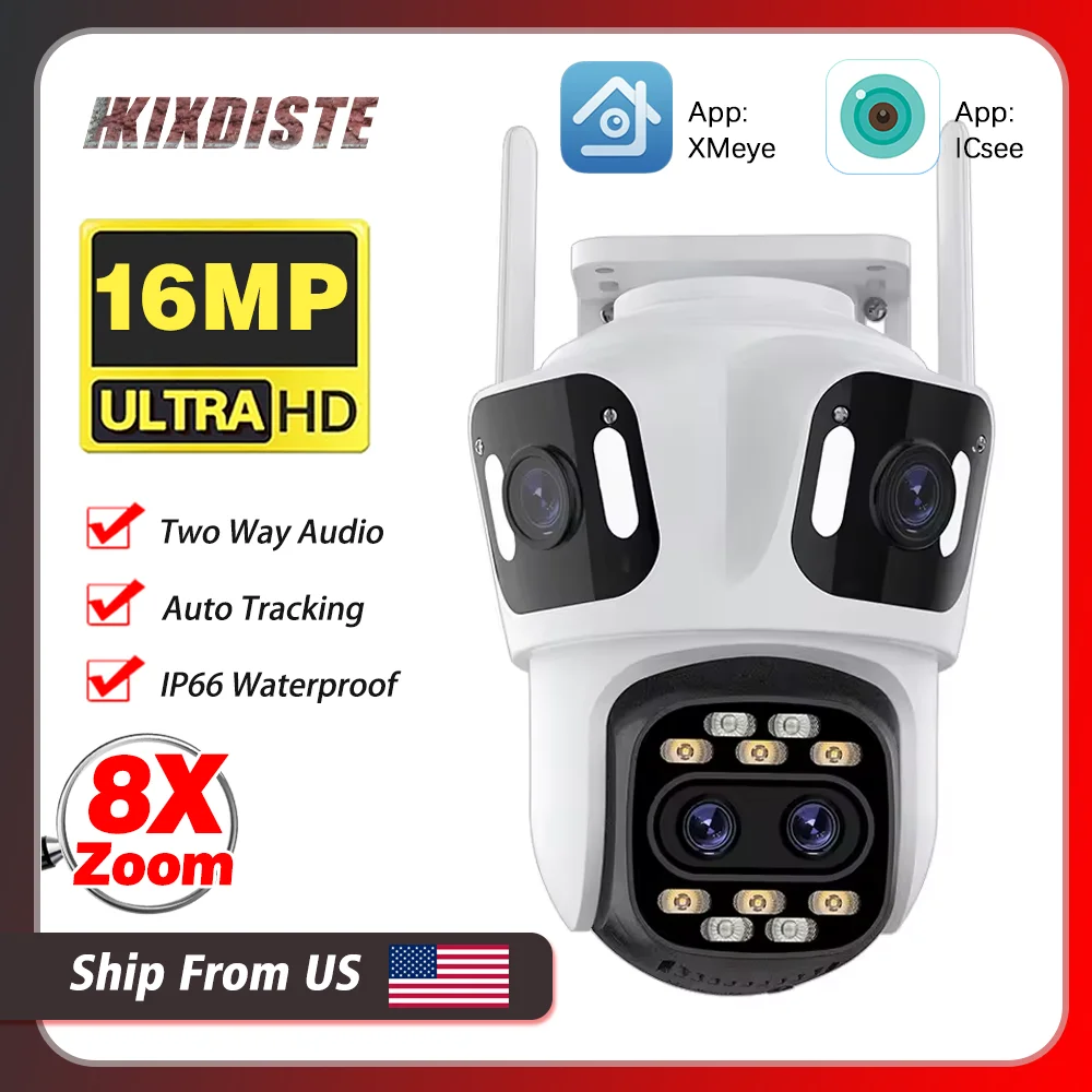 ICsee 8X Zoom 16MP cámara IP WiFi para exteriores Audio bidireccional videovigilancia PTZ detección humana inalámbrica CCTV cámara de seguridad IP