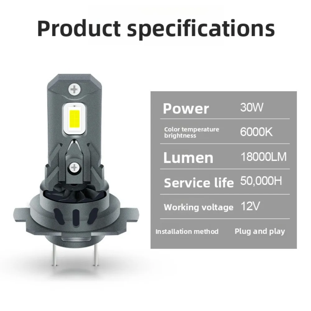 New High-Power Super Bright Car LED Headlights - H7 1:1 Mini Plug-and-Play Fan-Cooled Integrated Bulbs