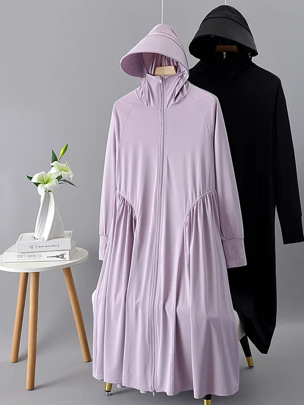 

Summer New plus Size Women's Casual Lightweight Breathable UV Protection Clothes Sweet Sunscreen Skirt Zipper Closure Long Sl...