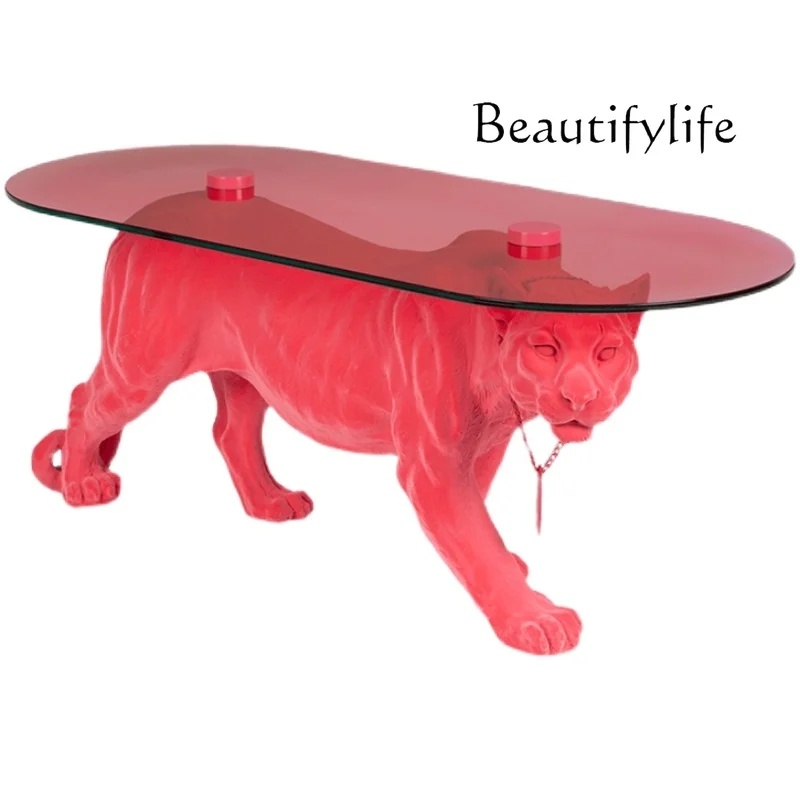 

Modern Minimalist Pink Leopard Tea Table Creative Animal Shaped Living Room Light Luxury Internet Celebrity Leopard Tea Table