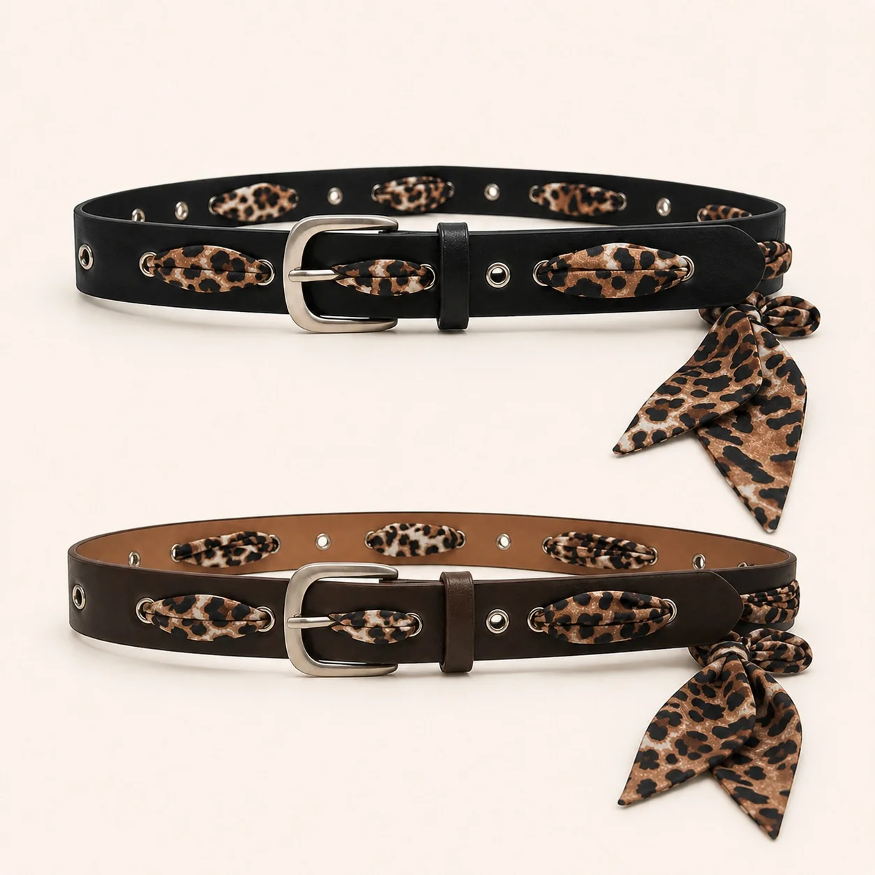 FashionableTrendy Leopard-Print Scarf Belt with Drawstring Vintage American-Style Unique Niche Versatile Instagram-Worthy Belt