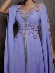 Customized Lilac Prom Dresses V Neck Long Sleeve Beads Women Evening Formal Occasion Dress Wedding Party 2024 robes de soirée