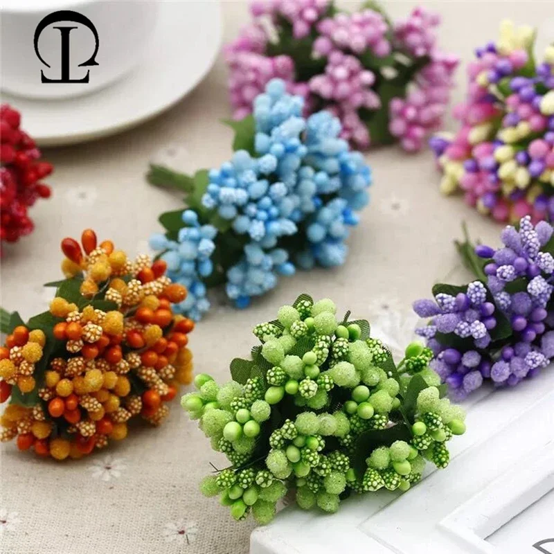 

12Pcs Artificial Flowers Mini Berry Bud Flower Bouquet with Leaves Bud Christmas Fruit Berry Flower for Party Wedding DIY Decor