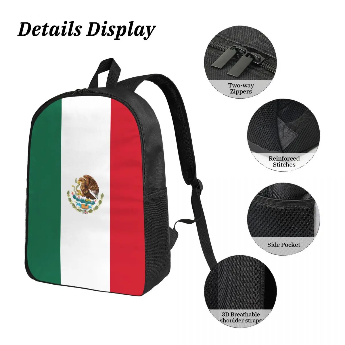 3Pcs Mexico Flag Mexican Friend Backpack Set for Children Pen Bags Bookbag Sets with Lunch Box For School Students Knapsack