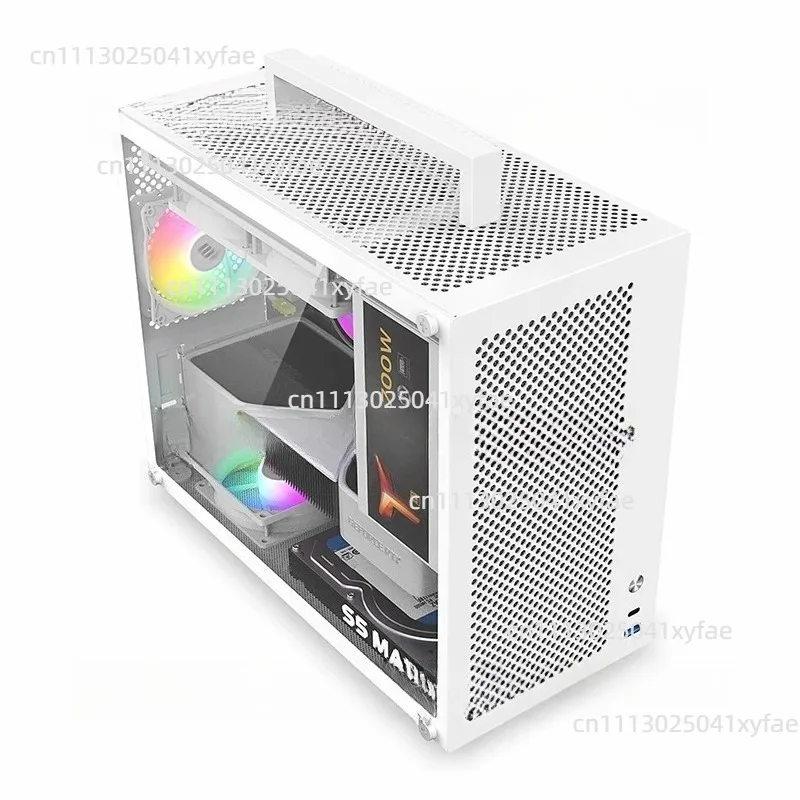 S5MAX 화이트 PC 케이스, MATX / 미니 ITX 미드 타워 섀시, SFX PSU, 강화유리 측면 패널, 빈 데스크탑 컴퓨터 케이스 썸네일 3