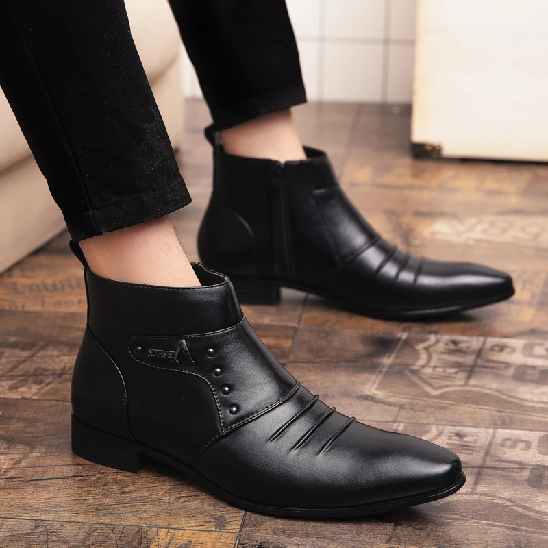 

Fashion Mens Side Zipper Ankle Boots Classic Male Boots Handmade Leather High Top Shoes Business