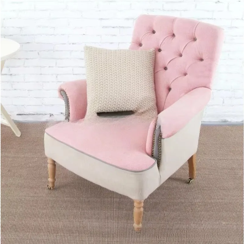 American single fabric sofa furniture living room fashion buckle soft bag sofa chair pink princess leisure chair
