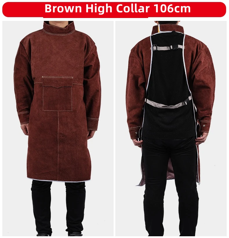 Leather Suede Electric Welding Protective Suit Anti-fire Scald Proof Flame Retardant Heat Insulation Clothing Work Apron 105cm