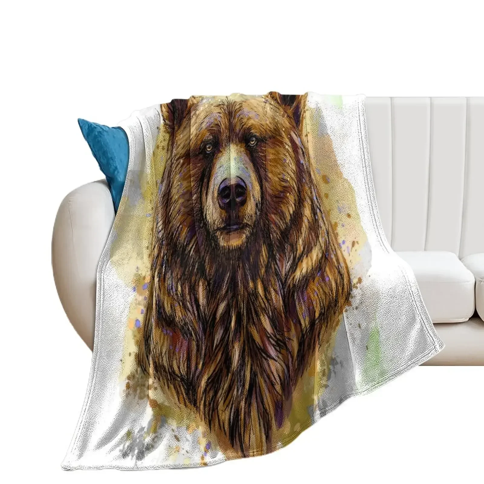 

Watercolor Grizzly Bear Throw Blanket Thermals For Travel Travel Kid'S Soft Big Blankets