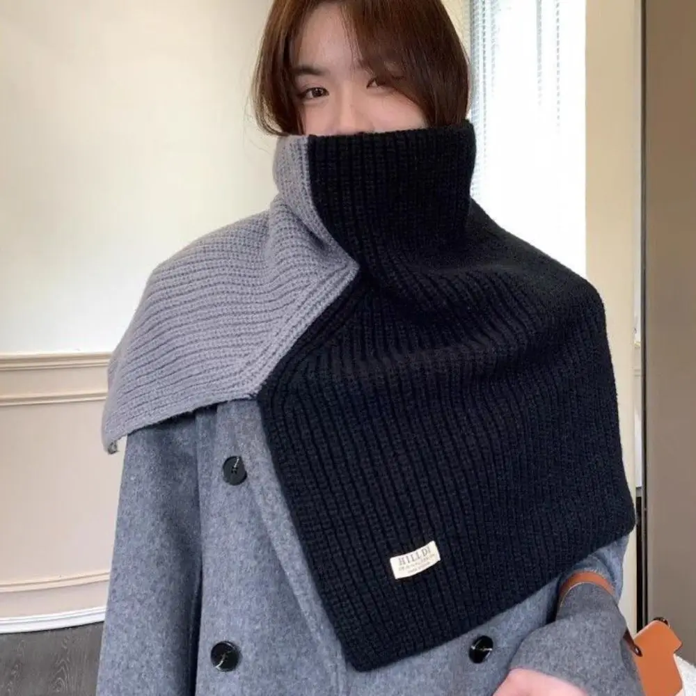 Irregular Contrast Color High Collar Shawl Irregular Wool Scarf Shawl Wraps High Collar Scarf Accessories Knitted Shawl Autumn