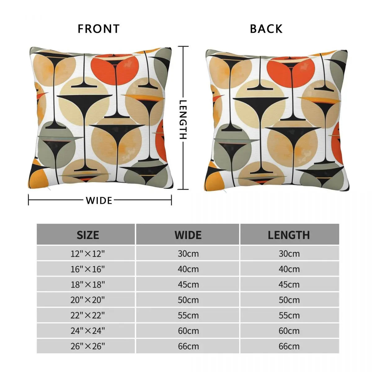 Atomic Fifties Martinis Grey Orange Square Pillowcase Polyester Linen Velvet Printed Zip Decor Car Cushion Cover 45x45
