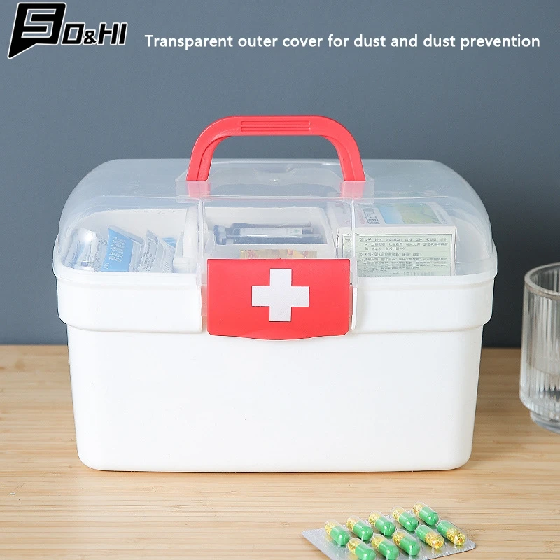 Large Capacity Medicine Organizer Storage Container Family First Aid Chest Portable Emergency Kit Box