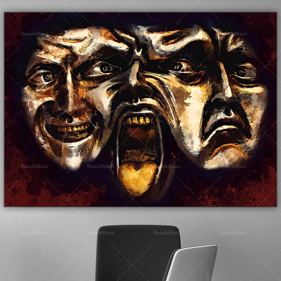 Theater Mask Prints Canvas Prints, Comedy and Tragedy Theater Masks Abstract Paintings, Theater Wall Decor Posters, Actor Gifts view 2