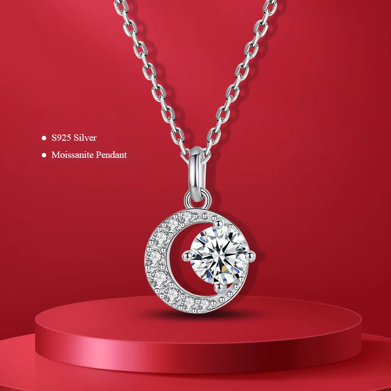 

Ожерелье с подвеской из 100% настоящего муассанита, сертификат GRA для женщин, свадебное ожерелье из стерлингового серебра S925, ювелирные изделия, цвет D, 1 карат