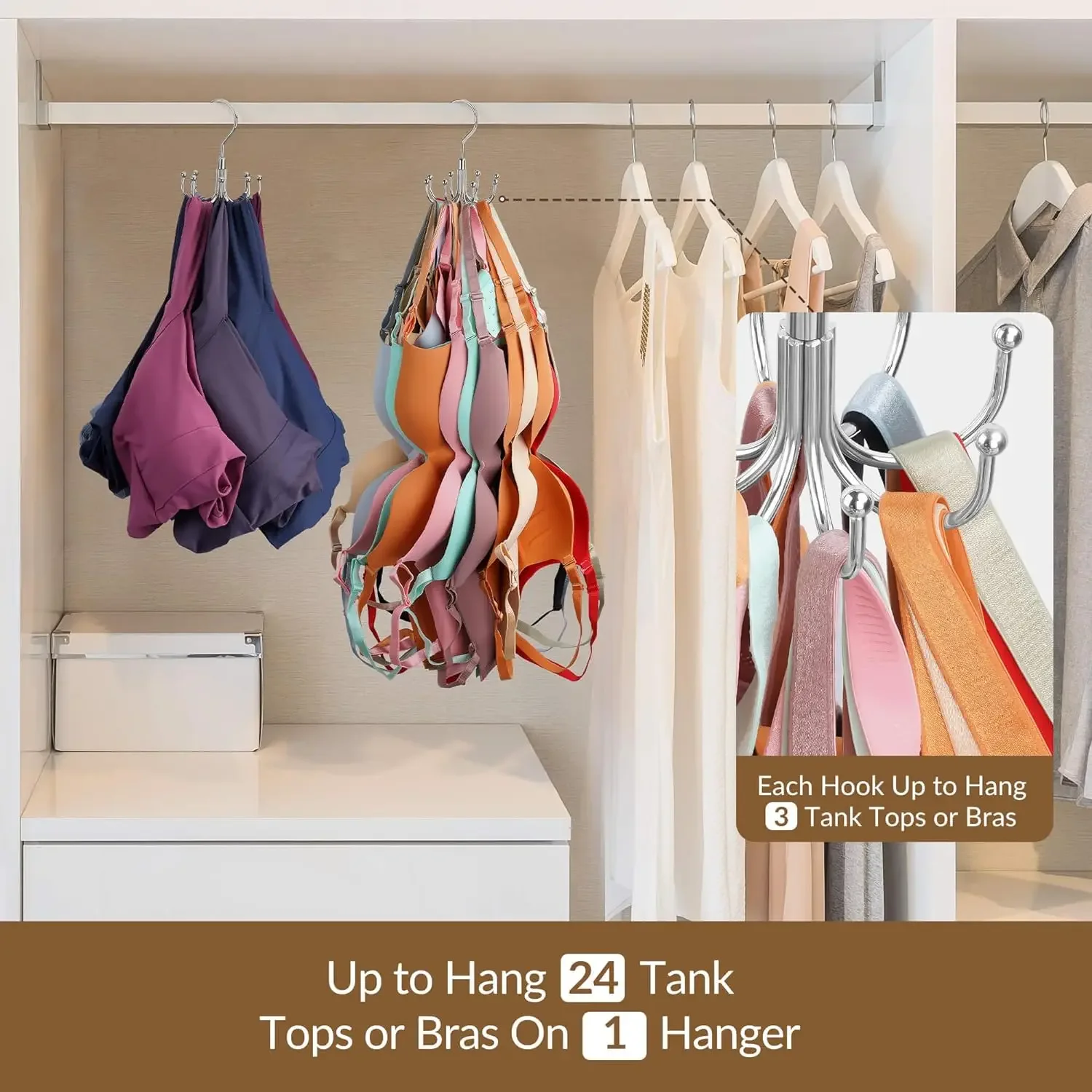 

Rotatable Hanger Bra Organzier for Closet Large Capacity Sport Bra Holder Metal Space Saving Closet Organizers and Storage