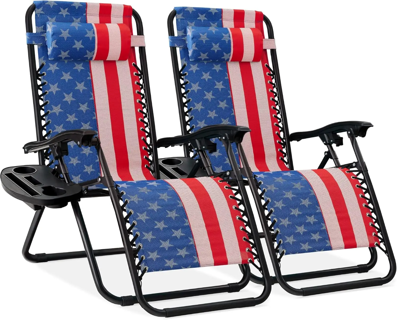 

Best Choice Products Set of 2 Adjustable Steel Mesh Zero Gravity Lounge Chair Recliners w Pillows Cup Holder Trays Great