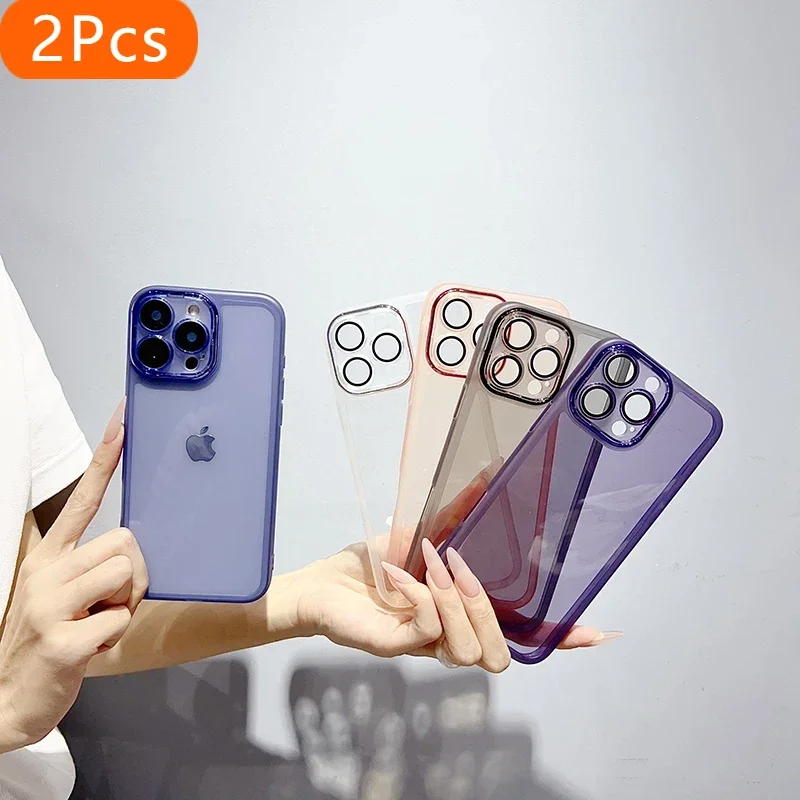 

2Pcs Luxury Soft Transparent Case For IPhone 16 15 14 13 12 11 Pro Max X Xs Max XR 16pro 15pro 14pro Shockproof Silicone Cover