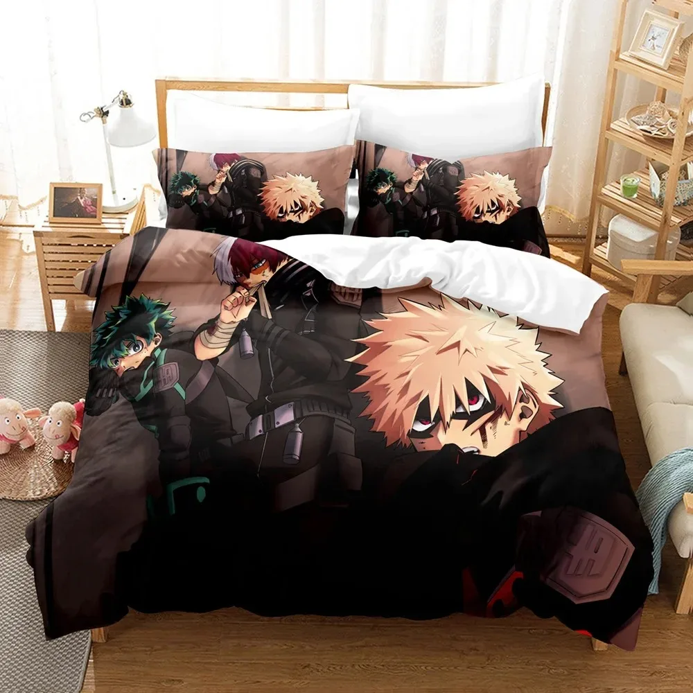 3d อะนิเมะชุดเครื่องนอน My Hero Academia ผ้านวมผ้านวมชุดไม่มีแผ่นตกแต่งบ้าน Single Queen King Size ของขวัญเด็กน่ารักการ์ตูน