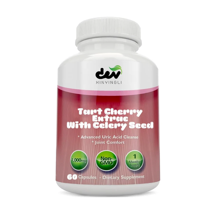 Cápsulas de extracto de cereza agria 1000 mg -60 cápsulas, mezcladas con cereza agria y polvo de semilla de apio