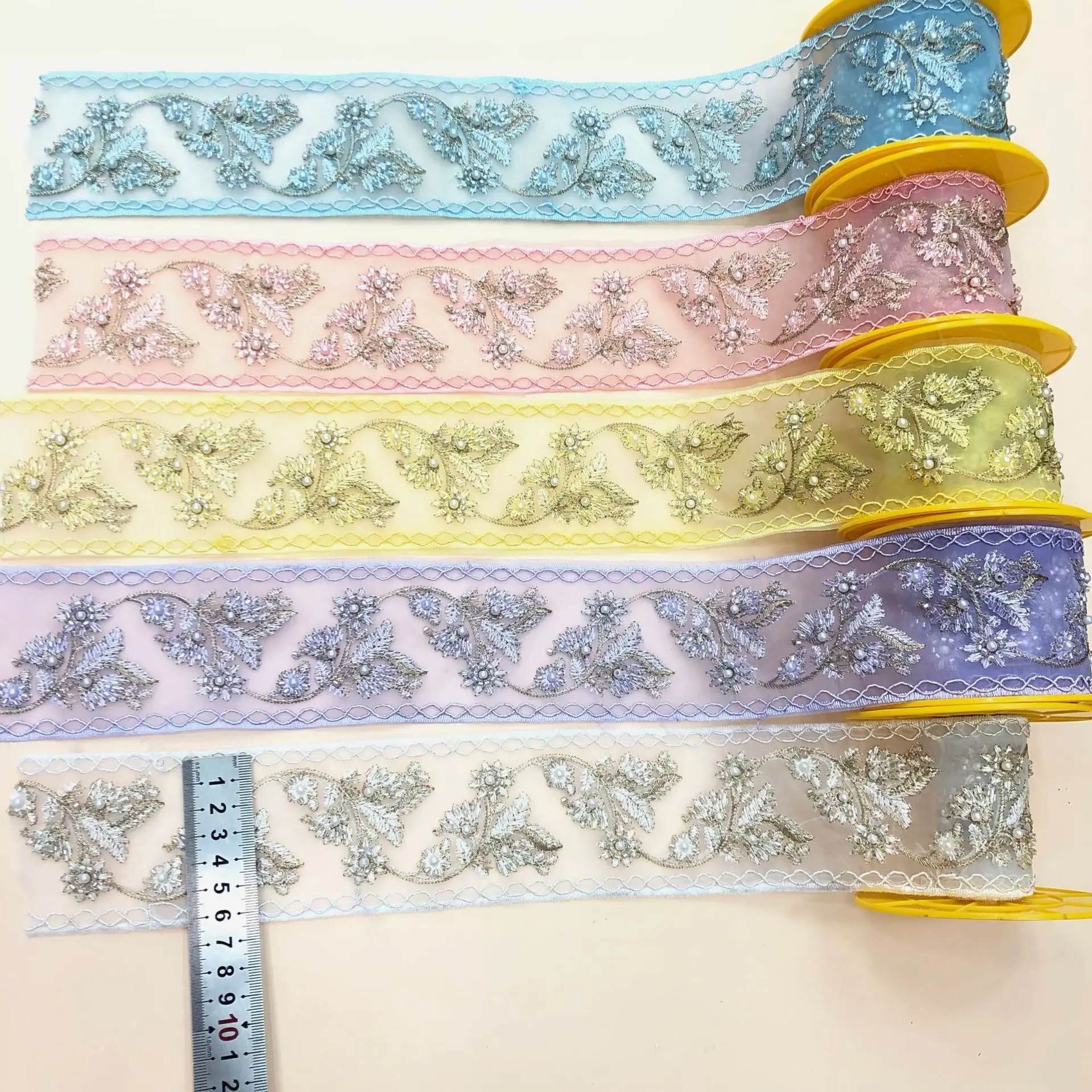 Ethnic Style Lace Accessories Colorful Pearls Maple Leaves Small Flowers Barcode Ancient Style Hanfu Qipao Skirt Edge