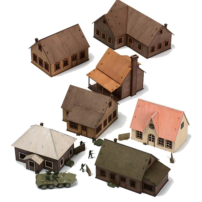 1/72 Wood Eastern European Towns Assemble Building Model Decoration DIY Handmade Architecture Scenes Toy